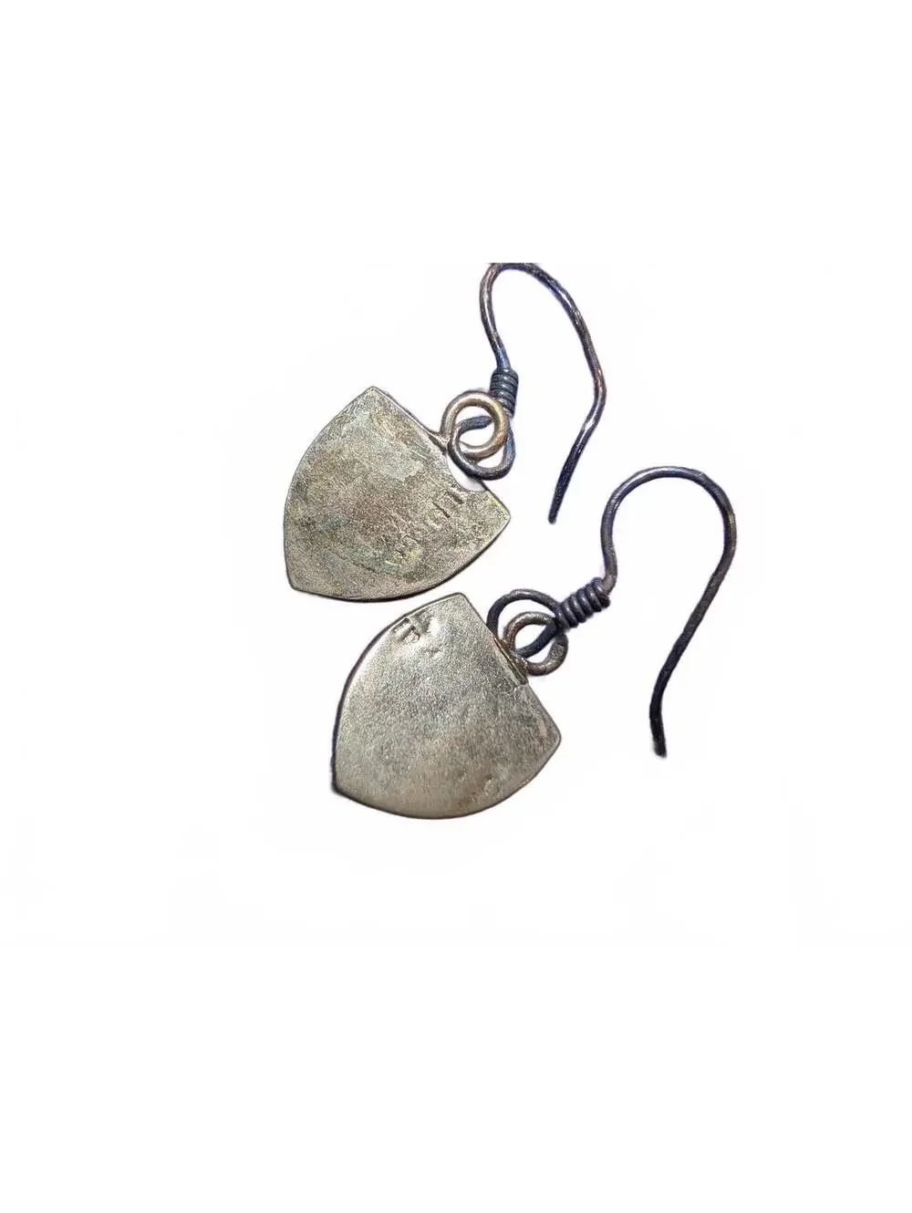 Vintage Alpaca Mexico Abalone Shell Dangle Earrings